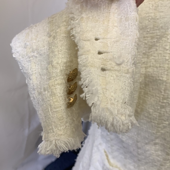 Zara Ivory Tweed Frayed Blazer (Like Balmain) Size XL Women Extra Large - Picture 9 of 16